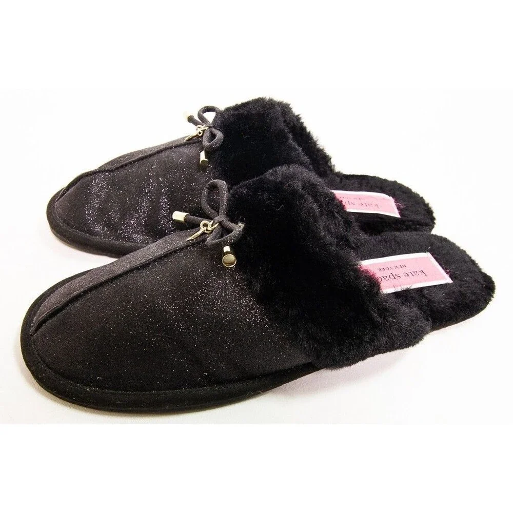 Kate Spade Lacey Glitter Slippers Slip-on Flats Bow Women's Size 9B Black